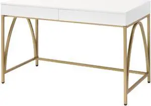 Desk, White High Gloss & Gold