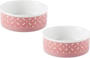 DII Pet Bowl Tossed Bone & Paw Print Rose Medium (Set of 2)