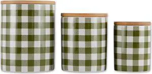 DII Antique Green & White Buffalo Check Ceramic Canister (Set of 3)