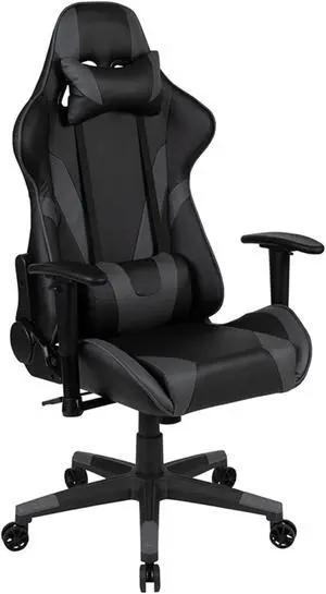 BlackArc X20 Gaming Chair Racing Office Ergonomic Computer PC Adjustable Swivel Chair with Reclining Back in Gray LeatherSoft
