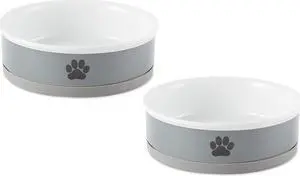 DII Pet Bowl Black Paw Print Gray Large 7.5dx2.4h (Set of 2)
