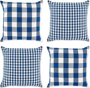 DII Assorted Navy/Off White Gingham/Buffalo Check Pillow Cover 18x18 Set/4