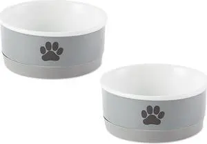 DII Pet Bowl Black Paw Print Gray Small 4.25dx2h (Set of 2)