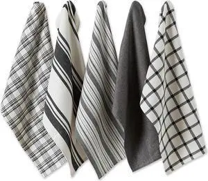 DII Asst Black Woven Dishtowels (Set of 5)
