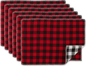 DII Christmas Buffalo Check With Embroidery Placemat (Set of 6)