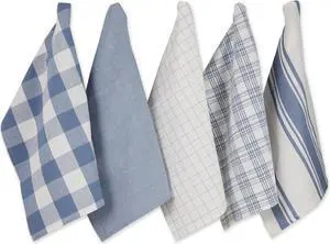 DII Asst Stonewash Blue Everyday Dishtowel (Set of 5)