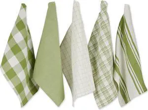 DII Asst Antique Green Everyday Dishtowel (Set of 5)