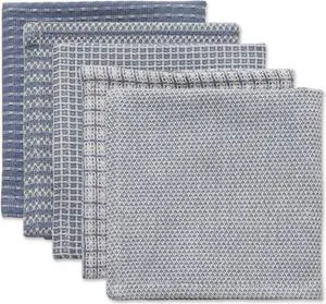 DII Asst Stonewash Blue Dishcloth (Set of 5)