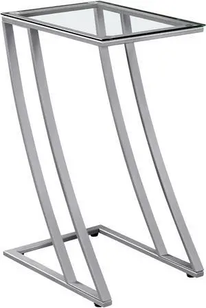 Monarch Contemporary Tempered Glass Accent Table - Silver Metal