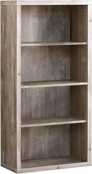 Monarch Specialties Bookcase - Sturdy Etagere with 3 Adjustable Book Shelves, Taupe - 48"H