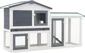 vidaXL Outdoor Large Rabbit Hutch Gray and White 57.1"x17.7"x33.5" Wood