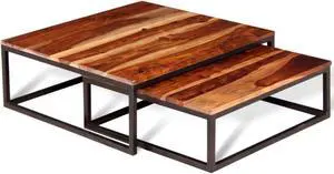 vidaXL Nesting Table Set of 2 Brown Solid Acacia Wood Medium