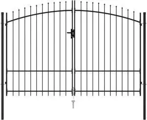 vidaXL Fence Gate Double Door with Spike Top Steel 9.8'x5.7' Black vidaXL Fence Gate Double Door with Spike Top Steel 9.8'x5.7' Black