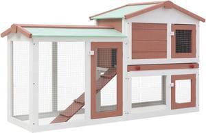 vidaXL Outdoor Large Rabbit Hutch Brown and White 57.1"x17.7"x33.5" Wood