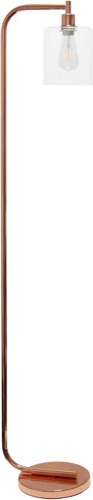 Simple Designs Antique Style Industrial Iron Lantern Floor Lamp with Glass Shade, Rose Gold