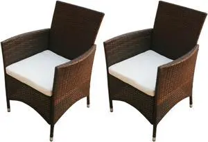 vidaXL Garden Chairs 2 pcs Poly Rattan Brown