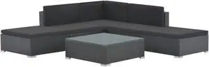 vidaXL 6 Piece Garden Lounge Set with Cushions Poly Rattan Black vidaXL 6 Piece Garden Lounge Set with Cushions Poly Rattan Black
