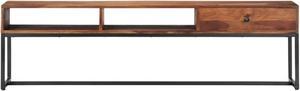 vidaXL TV Cabinet Natural and Black Solid Acacia Wood, Powder-Coated Steel