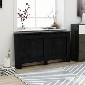 vidaXL Radiator Cover Black 59.8" MDF Heater Heating Cover Storage Shelf Home