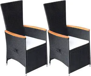 vidaXL Reclining Garden Chairs 2 pcs with Cushions Poly Rattan Black