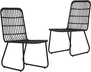 vidaXL Garden Chair Set of 2 Black PE Rattan, Powder-Coated Steel