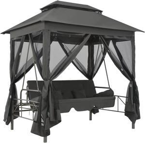 vidaXL Outdoor Convertible Swing Bench with Canopy Anthracite 86.6"x63"x94.5" Steel