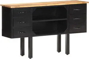vidaXL Sideboard 43.3"x11.8"x25.6" Solid Rough Mango Wood and Steel