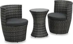 vidaXL 3 Piece Bistro Set with Cushions Poly Rattan Gray