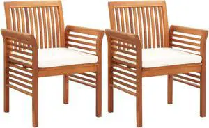 vidaXL Garden Dining Chairs with Cushions 2 pcs Solid Acacia Wood