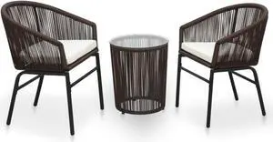 vidaXL 3 Piece Bistro Set with Cushions PVC Rattan Brown