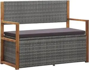 vidaXL Storage Bench 43.3" Poly Rattan and Solid Acacia Wood Gray