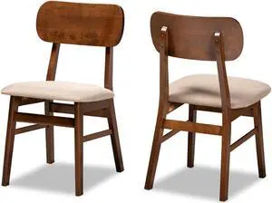 Baxton Studio Euclid Mid-Century Modern Sand Fabric Upholstered and Walnut Brown Finished Wood 2-Piece Dining Chair Set