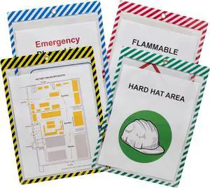 Safety Striped Shop Ticket Holders, Assorted Stripes, both sides clear, 9 x 12, 25/BX, 44100