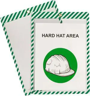 Safety Striped Shop Ticket Holders, Green/White Stripes, both sides clear, 9 x 12, 25/BX, 44103