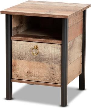 Baxton Studio Vaughan Modern and Contemporary Two-Tone Rustic Oak Brown and Black Finished Wood Nightstand