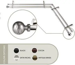 Lynn Double Corner Window Curtain Rod 13/16 inch 120-170" - Satin Nickel