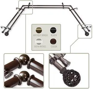 Ruston 13/16 inch Bay Window Double Curtain Rod 20-36", 38-72" - Cocoa