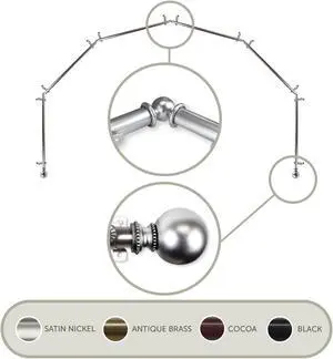 Lex 13/16 inch 6-Sided Bay Window Curtain Rod - Satin Nickel