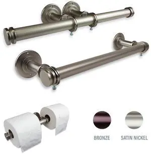 Double Toilet Paper Holder / Closet and Ceiling Rod - Satin Nickel
