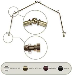 Thornhill 13/16 inch 4-Sided Bay Window Curtain Rod - Antique Brass