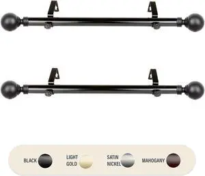 Round 1 inch Side Curtain Rod 12-20 inch long (Set of 2) - Black