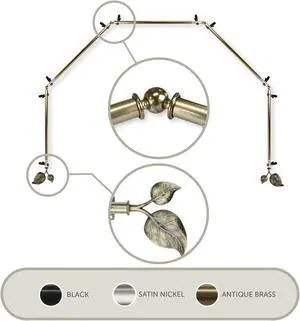 Eve 13/16 inch 5-Sided Bay Window Curtain Rod - Antique Brass