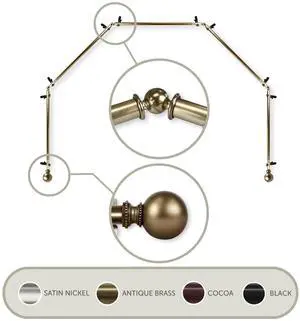 Lex 13/16 inch 5-Sided Bay Window Curtain Rod - Antique Brass