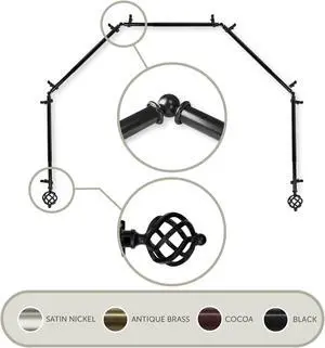 Roman 13/16 inch 5-Sided Bay Window Curtain Rod - Black