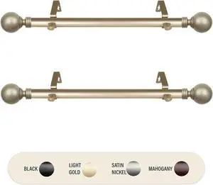 Round 1 inch Side Curtain Rod 12-20 inch long (Set of 2) - Gold