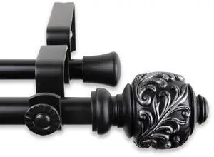 Ivana Double Curtain Rod 5/8 inch 48-84 Inch - Black
