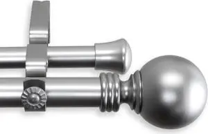Round Double Curtain Rod 1 inch 160-240 inch - Satin Nickel