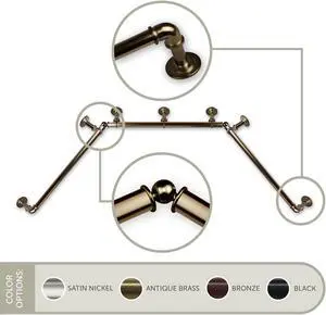 1 inch Pipe Bay Window Curtain Rod 23-41", 41-78" - Antique Brass