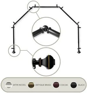 Maryland 13/16 inch 5-Sided Bay Window Curtain Rod - Black