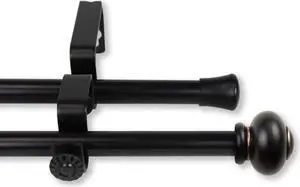 Carl Double Curtain Rod 5/8 inch 28-48 Inch - Black